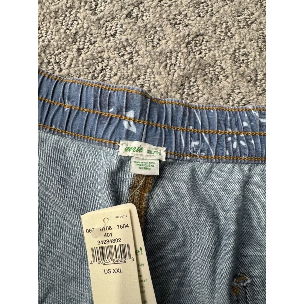 Aerie Women's Blue Bandana Distressed Cut-Off Daydream Denim Short XXL NEW - Picture 4 of 6